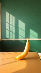 Wall Mural - Single ripe banana on table in sunlit room.