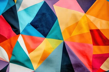 Poster - Vibrant geometric fabric pattern showcasing a blend of colors and shapes for creative and artistic projects.