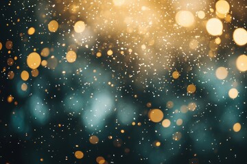 Poster - Magical bokeh lights with golden sparkles on a dark background, creating a dreamy and enchanting atmosphere.