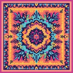 Poster - Colorful geometric fabric design with vibrant patterns, perfect for wallpapers, textiles, and creative projects.
