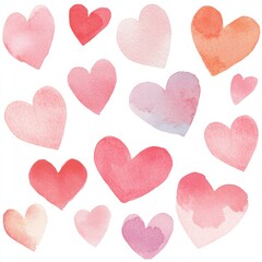 Poster - A collection of vibrant watercolor hearts in various shades, perfect for romantic themes and artistic projects.
