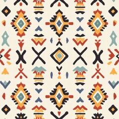 Poster - Vibrant geometric pattern featuring bold colors and intricate designs, perfect for textiles or digital backgrounds.