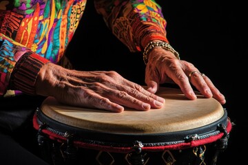 Aufkleber - Close-up of hands playing a djembe drum.