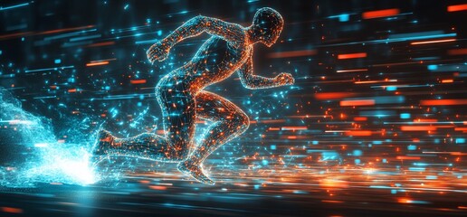 Poster - Digital representation of a runner amidst vibrant motion effects.
