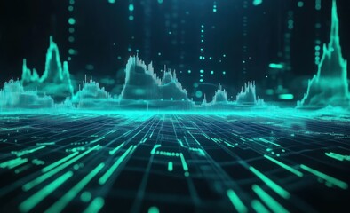 Aufkleber - Abstract teal digital data visualization graph.