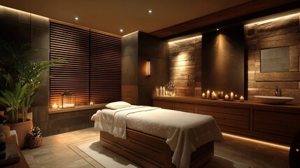 Poster - Tranquil spa interior with calming lighting and soothing decor.