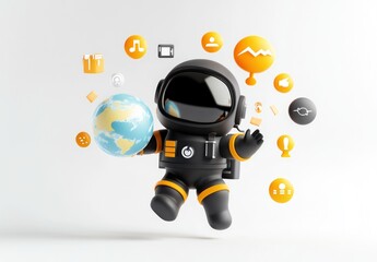 Aufkleber - Astronaut holding Earth, surrounded by social media icons.