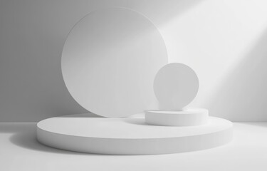 Aufkleber - Minimalist white geometric display podiums with sunlight.