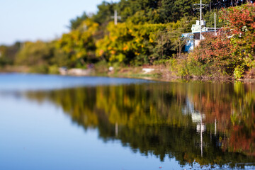 Beautiful lake in Korea in autumn