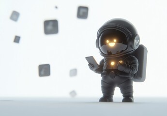 Aufkleber - Cute astronaut using smartphone with app icons.