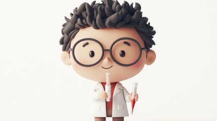 Poster - Cute cartoon scientist holding test tubes.