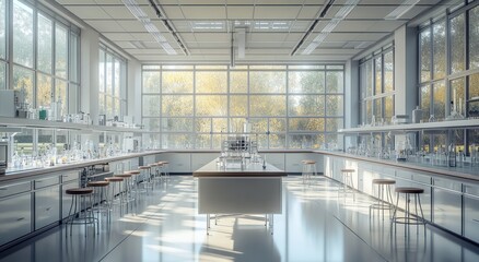 Poster - Sunlit modern laboratory with equipment and large windows. (1)
