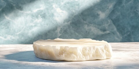 Aufkleber - White stone podium on marble surface against teal wall.