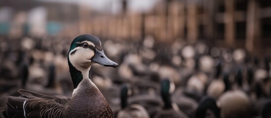 Poster - Close-up of a duck among many others in a blurred background.