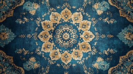 Poster - Intricate floral pattern design textile art home decor vibrant blue background top-down view cultural aesthetic inspiration