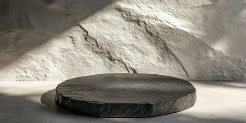 Poster - Dark stone pedestal on light stone background.