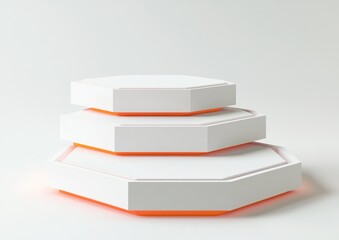 Poster - Three white octagonal platforms, stacked, with orange lighting.