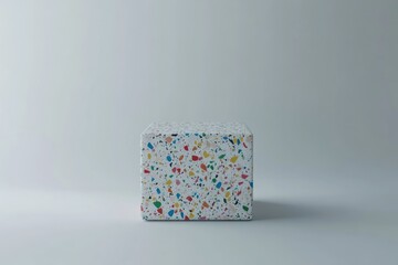 Poster - Colorful terrazzo cube on white background.