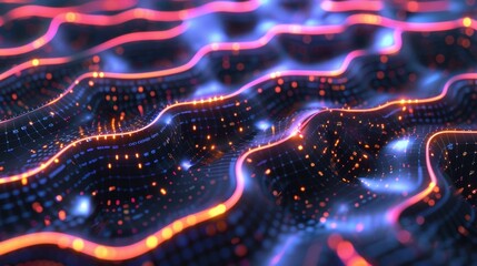 Poster - Complex data streams are flowing and processing through futuristic cyberspace network, creating a colorful and dynamic visualization of big data analysis
