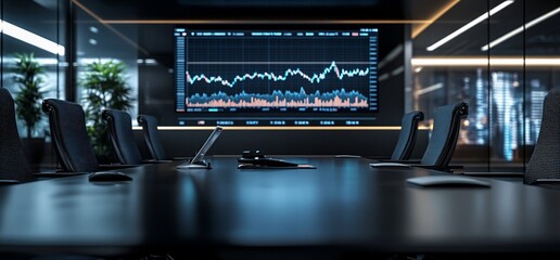 Poster - Modern conference room with a financial graph displayed on a screen.