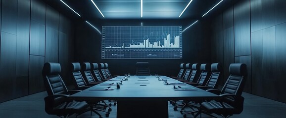 Poster - Modern conference room with a large screen displaying data analytics.