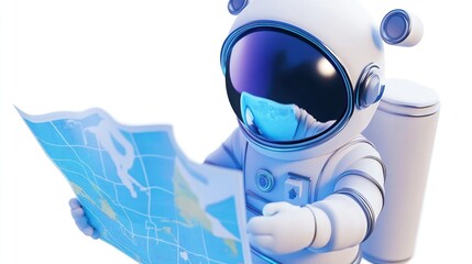 Aufkleber - Cute cartoon astronaut studying a map.