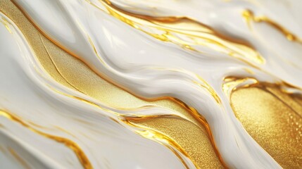 Poster - Fluid art creation studio abstract texture artistic environment close-up view golden and white design for visual impact