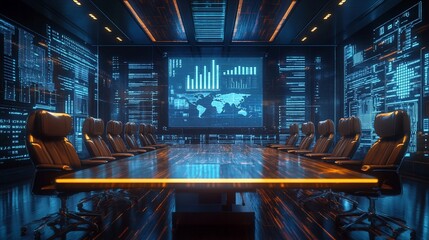 Poster - Modern conference room with digital displays and sleek design.