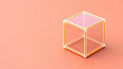 Poster - Transparent cube with glow effect on soft peach background