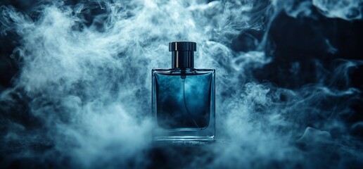 Poster - A dark, misty scene featuring a stylish perfume bottle.