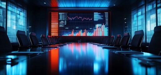 Poster - A modern conference room with a digital data display on the wall.