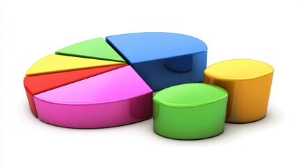 Poster - Colorful 3D Pie Chart with Various Sections and Bright Colors