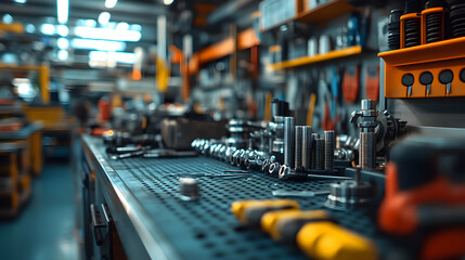 Poster - A well-organized workshop with various tools and equipment on a workbench.