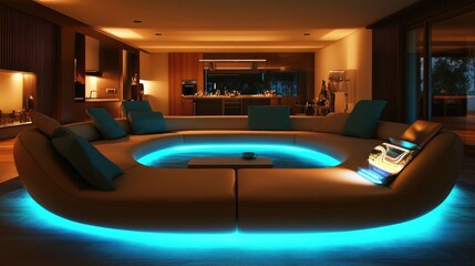 Wall Mural - Modern Living Room with LED Lighting and Stylish Furniture Design