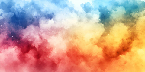  Vibrant Watercolor Sky, A Colorful Celestial Canvas, Shimmering with Hues of Blue, Red, and Gold, Evoking a Dreamlike Atmosphere.
