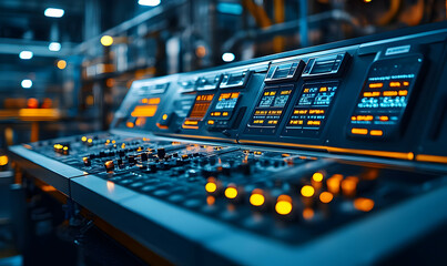 Poster - Control panel with buttons and screens, used for monitoring industrial processes.