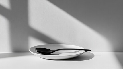 Poster - Minimalist Plate and Spoon with Soft Shadows in Natural Light