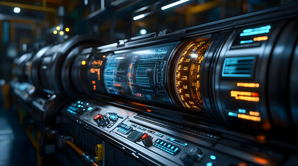 Poster - A futuristic control panel with glowing displays and intricate machinery.