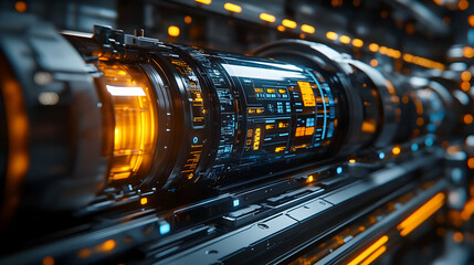 Poster - A futuristic, illuminated technological structure with intricate details and glowing elements.