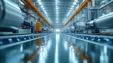 Poster - A modern industrial facility with machinery and assembly lines for manufacturing.