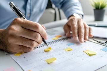 Poster - A close-up of a personal assistant organizing sticky notes on a large office calendar.