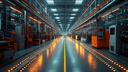 Poster - A modern industrial facility featuring machinery and illuminated pathways for efficient operations.