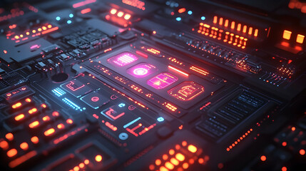 Poster - A close-up view of a futuristic circuit board with glowing elements and vibrant colors.