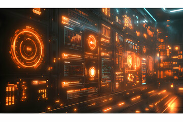 Poster - Futuristic interface with glowing panels and data displays.