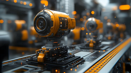 Poster - A futuristic robotic component on a production line, showcasing advanced technology.