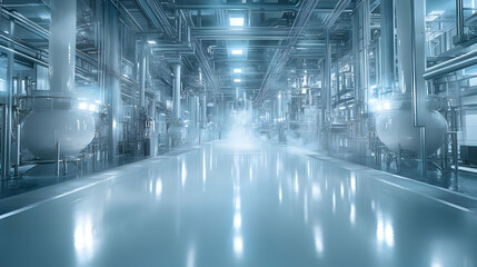 Poster - Industrial facility with pipes and tanks, showcasing a high-tech environment.