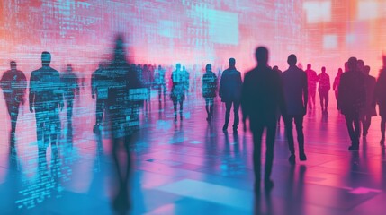 Aufkleber - Digital Urban Crowd with Abstract Data Visualization