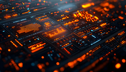 Poster - A futuristic interface displaying data with glowing orange elements.