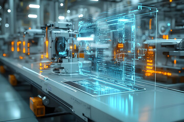 Poster - Futuristic holographic interface in a high-tech industrial setting.