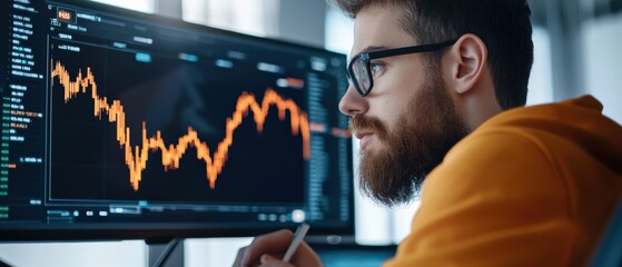 Leinwandbilder - A worker reviewing cryptocurrency market trends on a futuristic holographic interface.